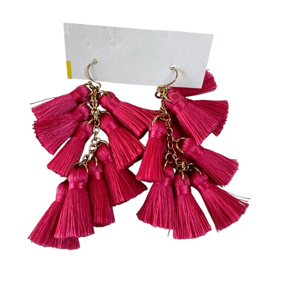 Boho Pink Tassel Earrings Statement Y2K 90s‎ Retro Vintage